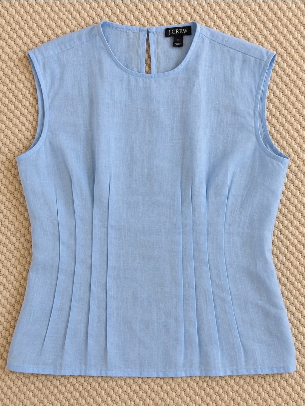J.Crew Light Blue 100% Ramie Pintuck Sleeveless Blouse Size 2